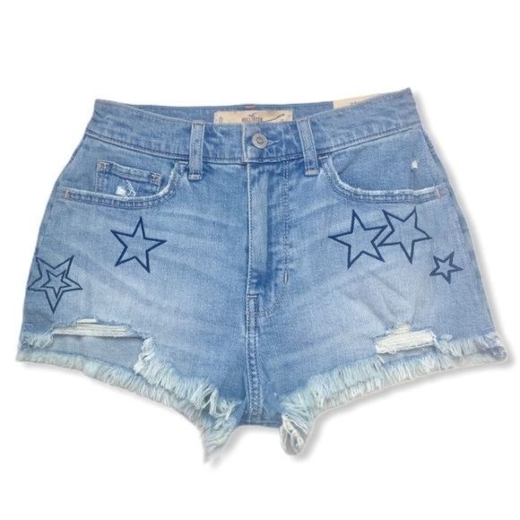 Hollister Pants - Hollister Vintage High Rise Embroidered Star Denim Jean Shorts Cutoffs 0 24 New